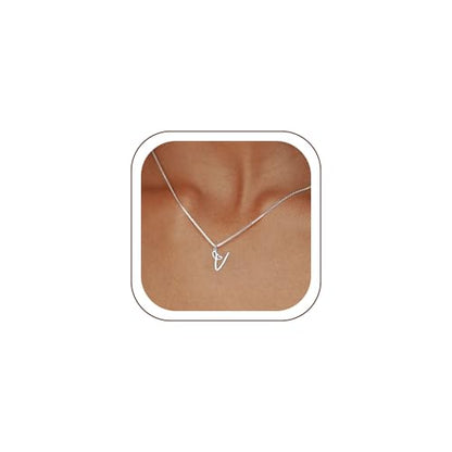 Initial Necklaces for Women Trendy, Dainty Silver Letter Necklace Cute Pendant Choker Name Necklace Personalized Costume Monogram Silver Jewelry Necklace for Women Valentines Gifts - color: Silver, style: V