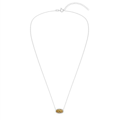 Belacqua Gemstone Necklace in Sterling Silver,Halo Pendant with Accent, Oval Cut 6 * 12mm, 15" Cable Chain with 2" Extender, Spring Ring Clasp, Dainty Birthstone Necklace for Women, Gift Box Included - color: 11-November-Citrine Amber Brown