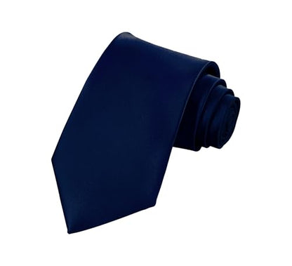 TIE G Solid Satin Woven dyed Color Formal Black Necktie and Pocket Square Sets in Gift Box - color: Dark Navy