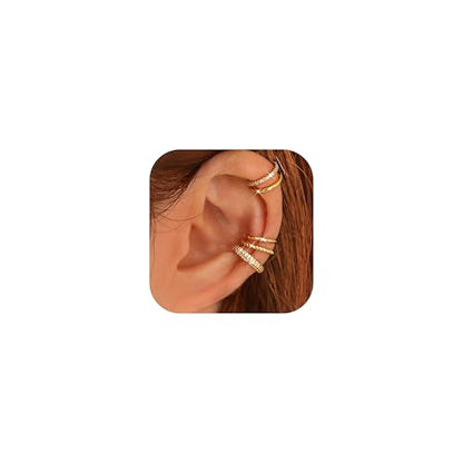 LOLIAS 4 Pairs Ear Cuffs Non Piercing - 14K Gold Plated Ear Cuff Earrings for Women Ear Cuff for Non Pierced Ears Clip on Cartilage Earring Adjustable Fake Earrings Set - style: Double-14K Gold Plated