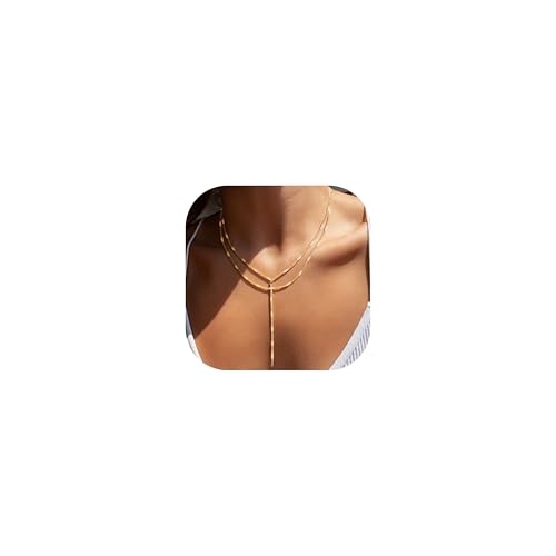 Fullpop Dainty Gold Necklaces for Women, 18k Gold Layered Lariat Necklace for Women Long Gold Choker Necklaces for Women Statement Diamond Heart Pendant Necklace Body Chain Jewelry for Women - style: Kind-Three