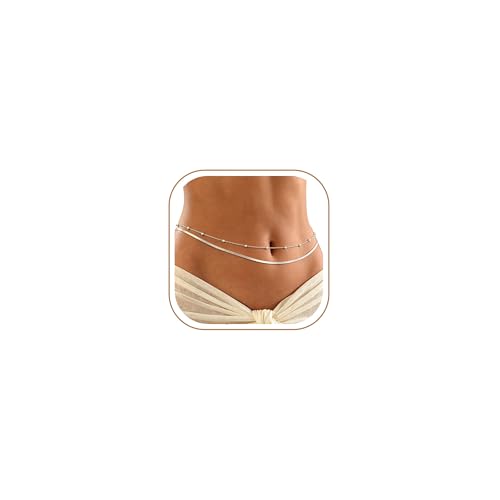 Longita Belly Chain Gold Silver Waist Chain for Women Waist Stomach Jewelry Women Belly Chains for Dress Rhinestone Sexy Body Chains Bikini Beach Vacation non Tarnish Waterproof Adjustable Plus Size - color: B2- basic beads- silver