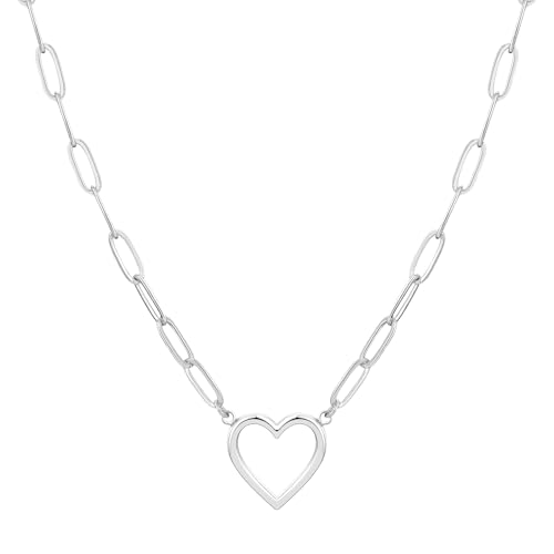 Dainty Heart Necklace for Women, 14k Gold Plated/Rose Gold/Silver Tiny Cute Heart Pendant Necklace Minimalist Choker CZ Necklace Jewelry Gifts for Women - style: Paperclip Heart-sl