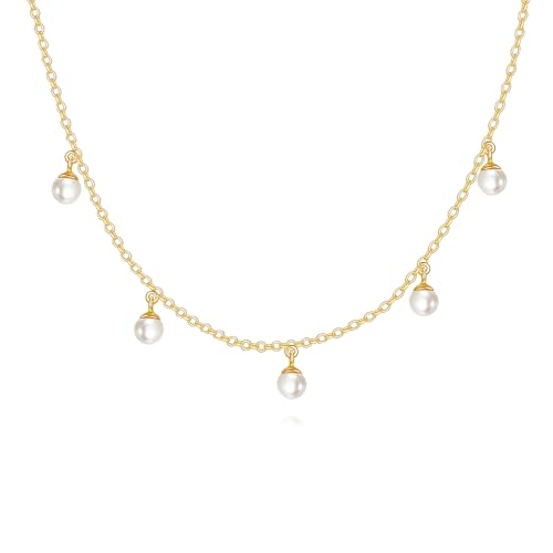 KECHO 14k Gold Pearl Necklace for Women, Freshwater Pearl Pendant Jewelry Wedding Anniversary Birthday Gifts for Her - style: F-Five Pearls Necklace