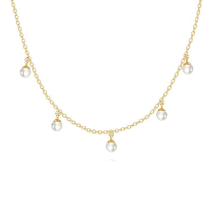 KECHO 14k Gold Pearl Necklace for Women, Freshwater Pearl Pendant Jewelry Wedding Anniversary Birthday Gifts for Her - style: F-Five Pearls Necklace