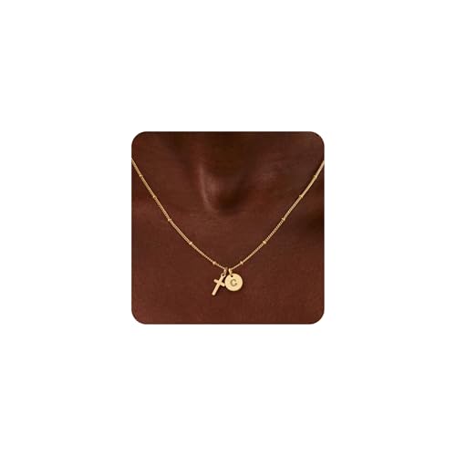 Turandoss Cross Necklaces for Girls, Faith Baptism Jewelry Birthday Gifts | 14K Gold Plated Initial A-Z Cross Pendant Necklace Trendy Birthday Jewelry Gifts for 8 9 10 11 12 13 14 15 16 Teen Girls - color: Gold-C