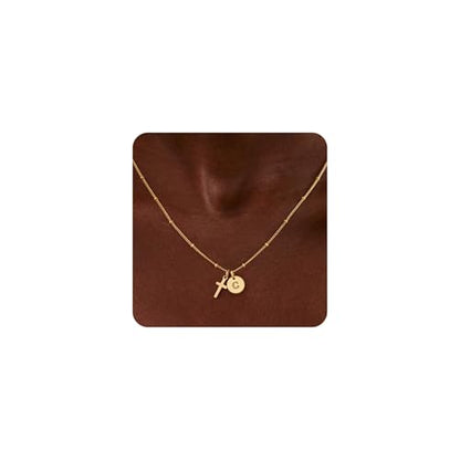 Turandoss Cross Necklaces for Girls, Faith Baptism Jewelry Birthday Gifts | 14K Gold Plated Initial A-Z Cross Pendant Necklace Trendy Birthday Jewelry Gifts for 8 9 10 11 12 13 14 15 16 Teen Girls - color: Gold-C