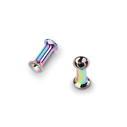 2Pcs G23 Titanium Double Flared Earrings Internally Threaded Gauges for Ears Weights Eyelet Tunnel Plug Stretching Kit From 3mm to 25mm Women Men - color: Rainbow, size: 4mm-6G