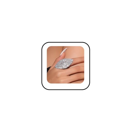 Sparkling Oval Chunky Rhinestone Ring for Women Adjustable Thick Big Cocktail Statement Rings Cubic Zirconia Geometric Crystal Band Ring Wedding Birthday Party Halloween Christmas Jewelry - color: Silver