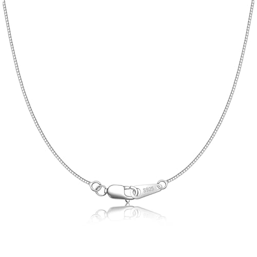 925 Sterling Silver Chain Necklace for Women 0.8mm Box Chain, Italian Necklace Chain, Super Strong & Thin & Long16/18/20/22/24 Inches - color: White Gold, size: 14 Inch