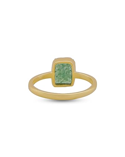 Gold Rings For Women 18k Gold Plated Dainty Non Tarnish Stackable Baguette Gemstone Band Jewelry Gift - color: AVENTURINE