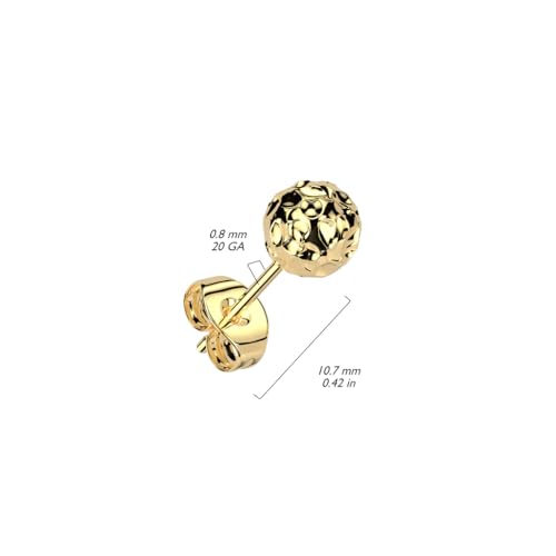 20GA 316L Stainless Steel Hammered Ball Stud Earrings, Sold as a Pair - size: 5mm