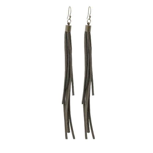 Handmade Genuine Leather Earrings for Women – Long Teardrop Boho Dangles, Lightweight Statement Fashion Jewelry - style: Springs-Grayish Green