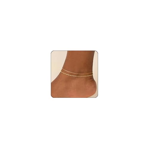 Gold Plated Ankle Bracelets For Women Waterproof,18k Gold Plated Anklets Layered Thin Snake Chain Herringbone Anklets Non Tarnish Stainless Steel Dainty Summer Jewelry Set Gift For Women - color: GOLD-2601