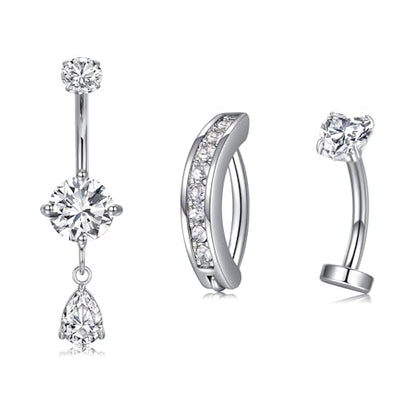 Briana Williams Belly Button Ring Clear CZ Dangle Belly Button Piercing Belly Rings Dangle Belly Button Rings Surgical Steel Teardrop Dangle Belly Button Jewelry for Women Silver Gold - color: F -Silver