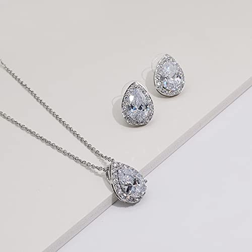 Teardrop Cubic Zirconia Jewelry Set Necklace Earrings Bracelet Bridal Wedding Jewelry for Women Bridesmaid Prom Party - color: 2 Set - White Gold Plated