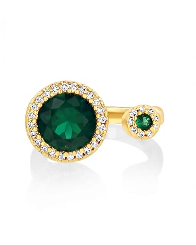 SNGIA 18K Gold Plated Adjustable Open Ring for Women Natural Stone CZ Statement Ring Tiger Eye Emerald Ruby Lapis Black Onyx Turquoise Evil Eye Boho Stackable Cocktail Ring Birthday Gift Jewelry - style: Emerald