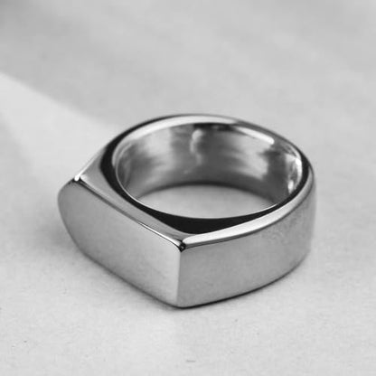 MYNENEY Stainless Steel Square Shape Signet for Men Statement Ring - color: Arrow Silver