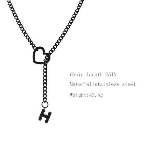 sroyte Black Heart Slip Chain Initial Necklaces for Women,Stainless Steel O-Ring Adjustable Lariat Heart Y-Necklace,Punk Gothic Cuban Collar Choker Necklace for women - color: Black H