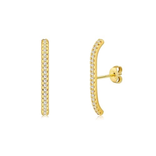 CZ Suspender Cuff Stud Earrings Wrap Earlobe Silver Post Cubic Zirconia Minimalist Jewelry for Women - color: Gold Paved CZ