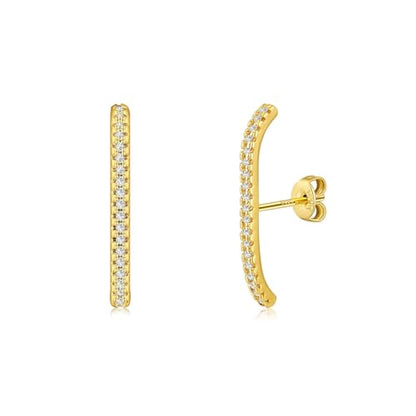 CZ Suspender Cuff Stud Earrings Wrap Earlobe Silver Post Cubic Zirconia Minimalist Jewelry for Women - color: Gold Paved CZ