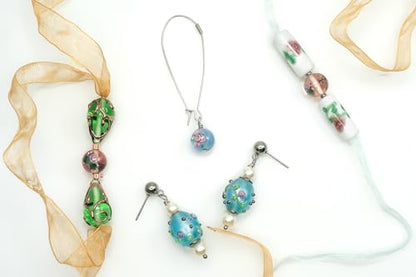 10 pcs Mix of Bohemia Lampwork Czech Glass Beads with Flowers, Hand Made Set Kit, LW 001 - color: Lampwork Mix 01
