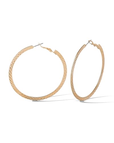 Jessica Simpson Womens Hoop Earrings - Silver-Tone or Gold-Tone Hoop | Earrings for Women - color: Gold Flat Omega