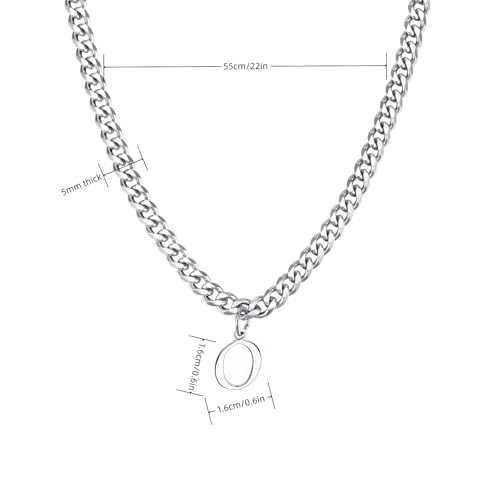 Stainless Steel Initial A-Z Necklace for Men Women,Cuban Chain,Titanium Steel Initial Letter Pendant Charm Necklaces Accessories Jewelry for Woman Man,21 Inch Chain - color: O