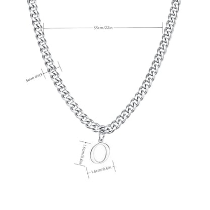 Stainless Steel Initial A-Z Necklace for Men Women,Cuban Chain,Titanium Steel Initial Letter Pendant Charm Necklaces Accessories Jewelry for Woman Man,21 Inch Chain - color: O