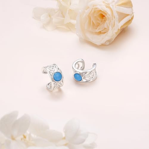 Birthday Gifts 925 Sterling Silver Ear Cuff Non Pierced Fake Cartilage Cuffs Huggie Earrings for Women Girls - Set of 2 - style: Celtic Blue Turquoise