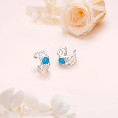 Birthday Gifts 925 Sterling Silver Ear Cuff Non Pierced Fake Cartilage Cuffs Huggie Earrings for Women Girls - Set of 2 - style: Celtic Blue Turquoise