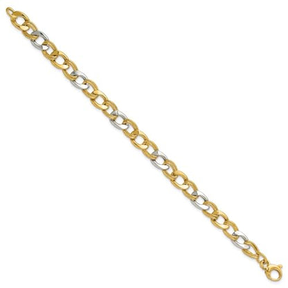 Diamond2Deal 14K Two-tone Gold Polished and Textured Fancy Link Chain Bracelet 7.25"