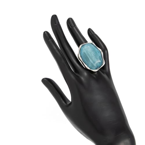 Irregular Large Resin Open Statement Rings for Women Boho Chunky Oval Finger Charm Ring Adjustable Geometric Enamel Teardrop Cocktail Ring Jewelry - color: Blue
