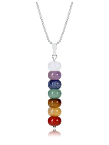 Jovivi Natural 7 Chakras Rondelle Healing Crystals Necklace | Abacus Gemstone beads Pointed Chakra Pendant Necklace for Anxiety Stress Relief Balancing Meditation