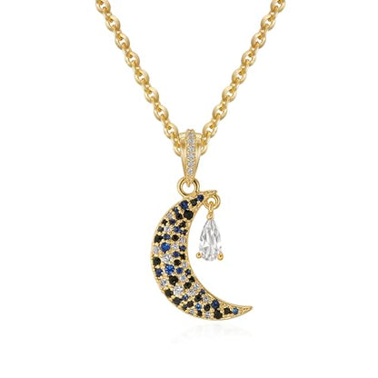MTMY Gold Moon Pendant Necklace for Women,14K Gold Plated Dainty Chain Crescent Moon Sun Star Necklace Jewelry - style: moon-CZ
