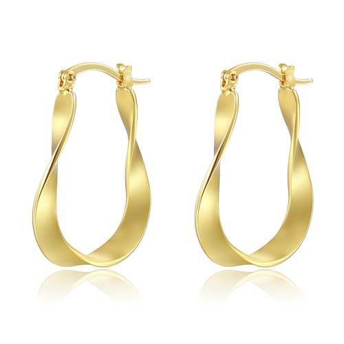 Golden Hoop Earrings For Women The Twisted Close-Fitting Hoop Shape Is Crafted With Gold-Plated Material And S925 Silver Pins Light Luxury Elegant Unique And Minimalist Style - color: GEE4020-Gold