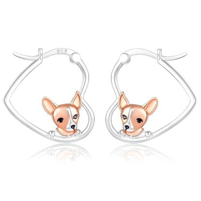 LES OSEWA Dog Animal Earrings Sterling Silver Animal Heart Hoop Dangle Earrings Cute Jewelry Gifts for Women - color: Chihuahua