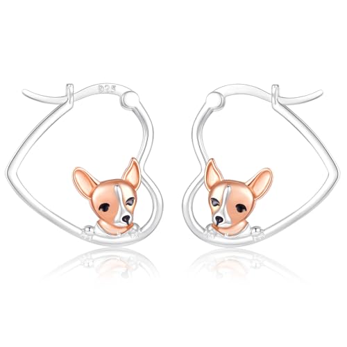 LES OSEWA Dog Animal Earrings Sterling Silver Animal Heart Hoop Dangle Earrings Cute Jewelry Gifts for Women - color: Chihuahua