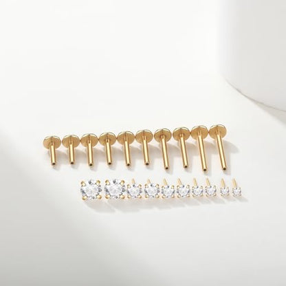 Aumeo 20G 18G 16G Threadless Push in Nose Rings Studs Surgical Steel Labret Jewelry Monroe Lip Rings Studs Medusa Ashley Piercing Jewelry for Women - color: Gold, size: 16g*6/7/8/10/12mm