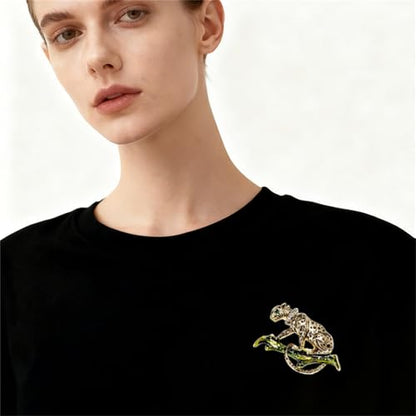 Luxury Crystal Tiger Brooch Pins for Women Men Vintage Gold-Tone Climbing Black Spots Leopard Brooch Fashion Panther Cougar Pin Suit Jackets Coat Animal Jewelry Gift - style: Gold Leopard