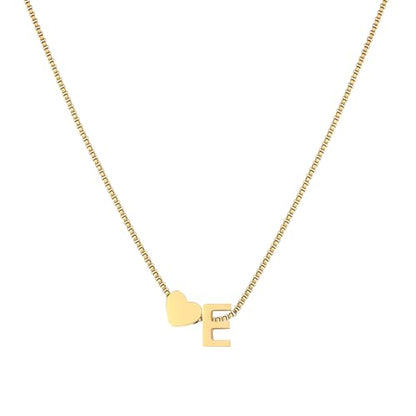 18K Real Gold Plated Heart Initial Necklace for Women-Personalized A-Z Letter Pendant on Durable Stainless Steel Box Chain (16+2.5 inch Adjustable) Hypoallergenic Everyday Jewelry Gift Boxed for Mom Wife - style: Gold:E