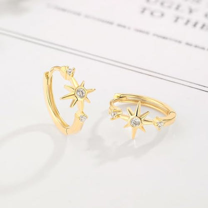 DAILY VIBES Dainty Small Star Huggie Hoop Earrings for Women Trendy | 925 Sterling Silver Post, 14K Gold or Silver Plated, Mini Cubic Zirconia, Cartilage Hoop Earrings - color: Gold Small Star