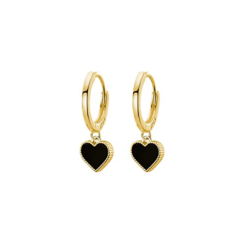 SLUYNZ Solid 925 Sterling Silver Black Heart Hoop Earrings for Women Teens Love Heart Hoop Earrings Huggie - color: B-18K Gold Plated
