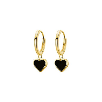 SLUYNZ Solid 925 Sterling Silver Black Heart Hoop Earrings for Women Teens Love Heart Hoop Earrings Huggie - color: B-18K Gold Plated