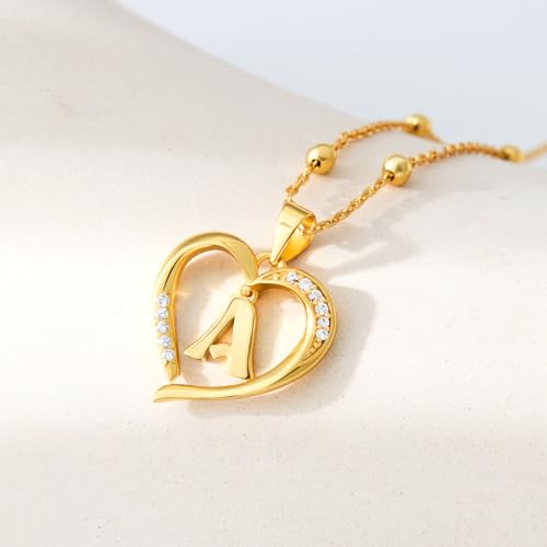 Cicy Bell Womens Heart Initial Necklace 18k Gold Plated | Personalized Letter Pendant, 17.7'' with 2'' Extender - color: Style 2-A-Gold