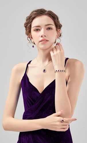 GZWHD Jewelry Set for Women CZ Earrings Necklace Ring Bracelet Set Prom Party Wedding Jewelry Gift for Mother Friend Wife - color: B-Gold-Purple