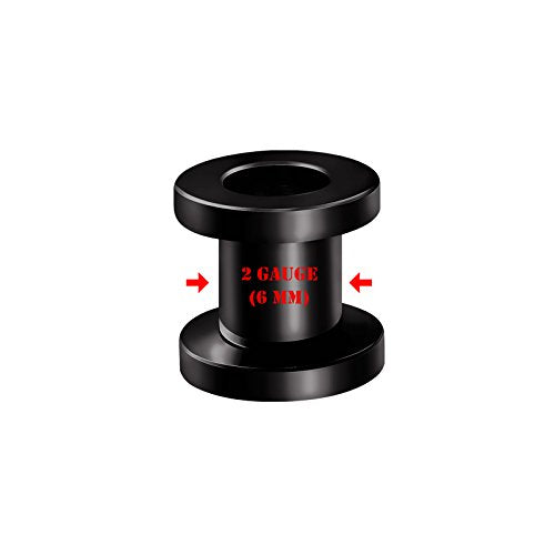 Pair of 316L Surgical Steel Black Anodized Screw-fit Piercing Jewelry Ear Stretching Lobe Plugs flesh Tunnel Earring - style: A08 2Pcs 2g (6mm)