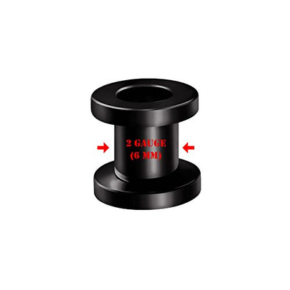 Pair of 316L Surgical Steel Black Anodized Screw-fit Piercing Jewelry Ear Stretching Lobe Plugs flesh Tunnel Earring - style: A08 2Pcs 2g (6mm)