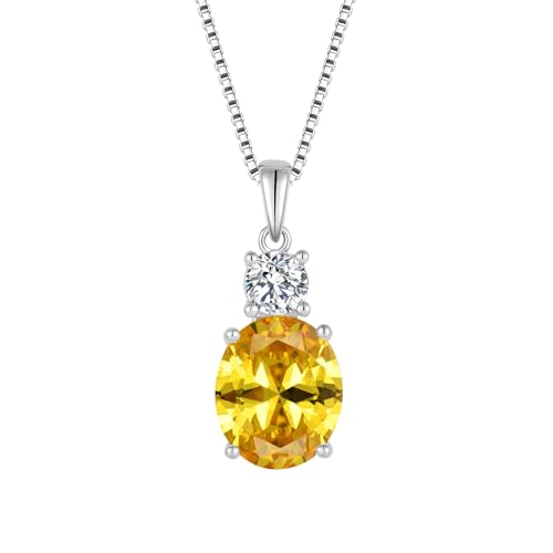 Birthstone Necklace for Women 925 Sterling Silver | Oval Cut Pendant Necklace, Jewelry for Mom Wife - color: Yellow