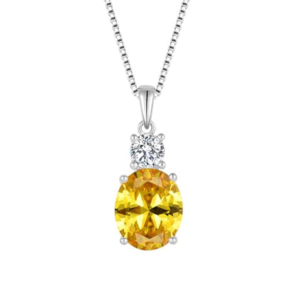 Birthstone Necklace for Women 925 Sterling Silver | Oval Cut Pendant Necklace, Jewelry for Mom Wife - color: Yellow